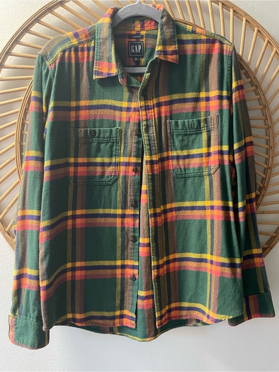 GAP Tops - GAP women’s Green Plaid Button-flannel Up Shirt size small